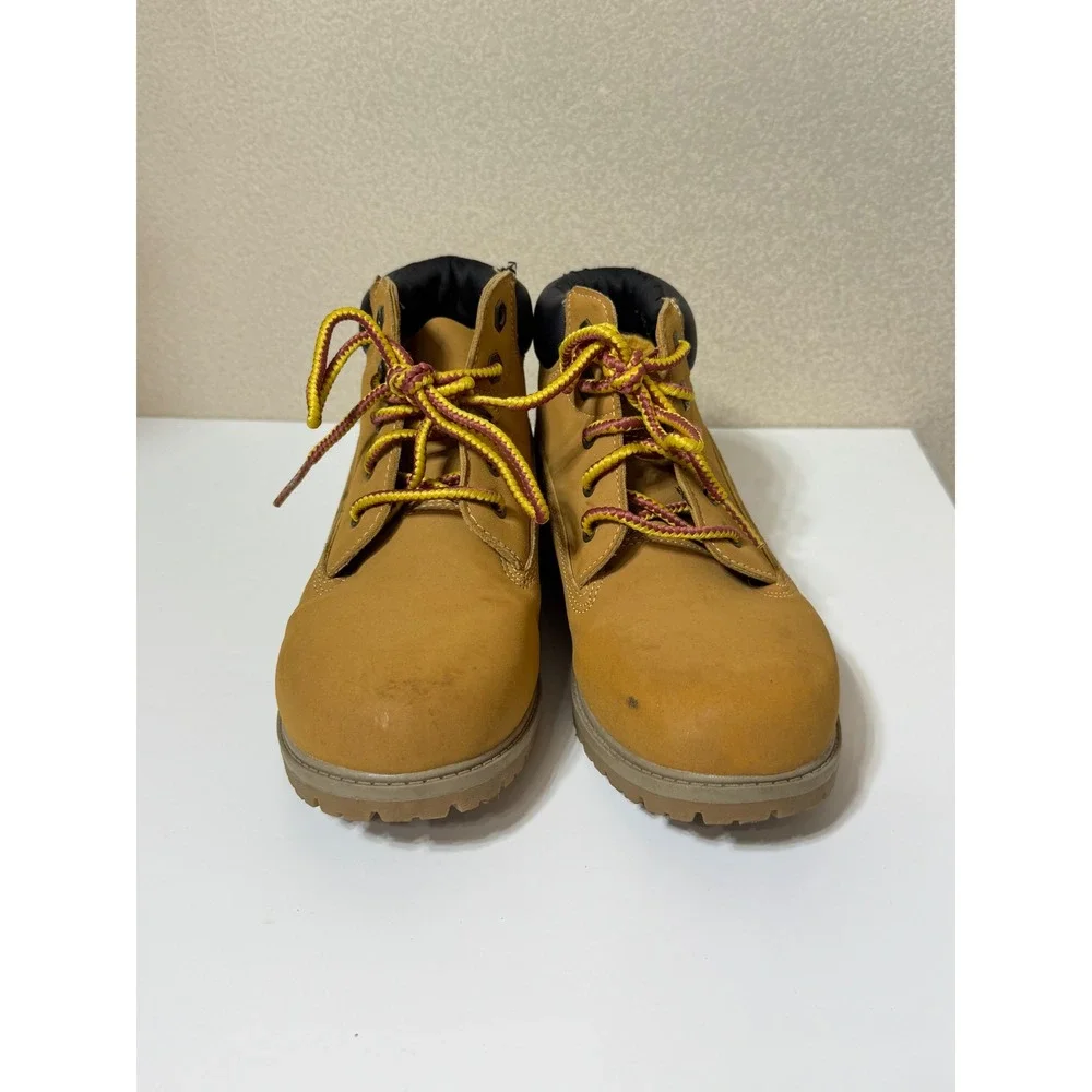 Wonder Nation Youth Size 2 Wheat Faux Nubuck Lace Up Work Boots Yellow Black New